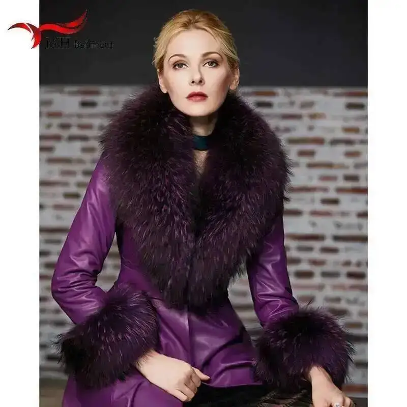 Elegant Luxury Raccoon Fur Collar Cuff Set Large Size 100% Real Fur Scarf Thick Warm Ladies Shawl Coat Collar Women Winter