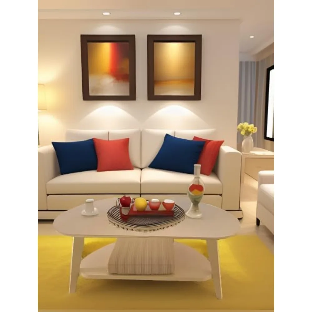Mid Century Modern Coffee Table with Storage Shelf, Medium Oval Coffees Tables for Living Room