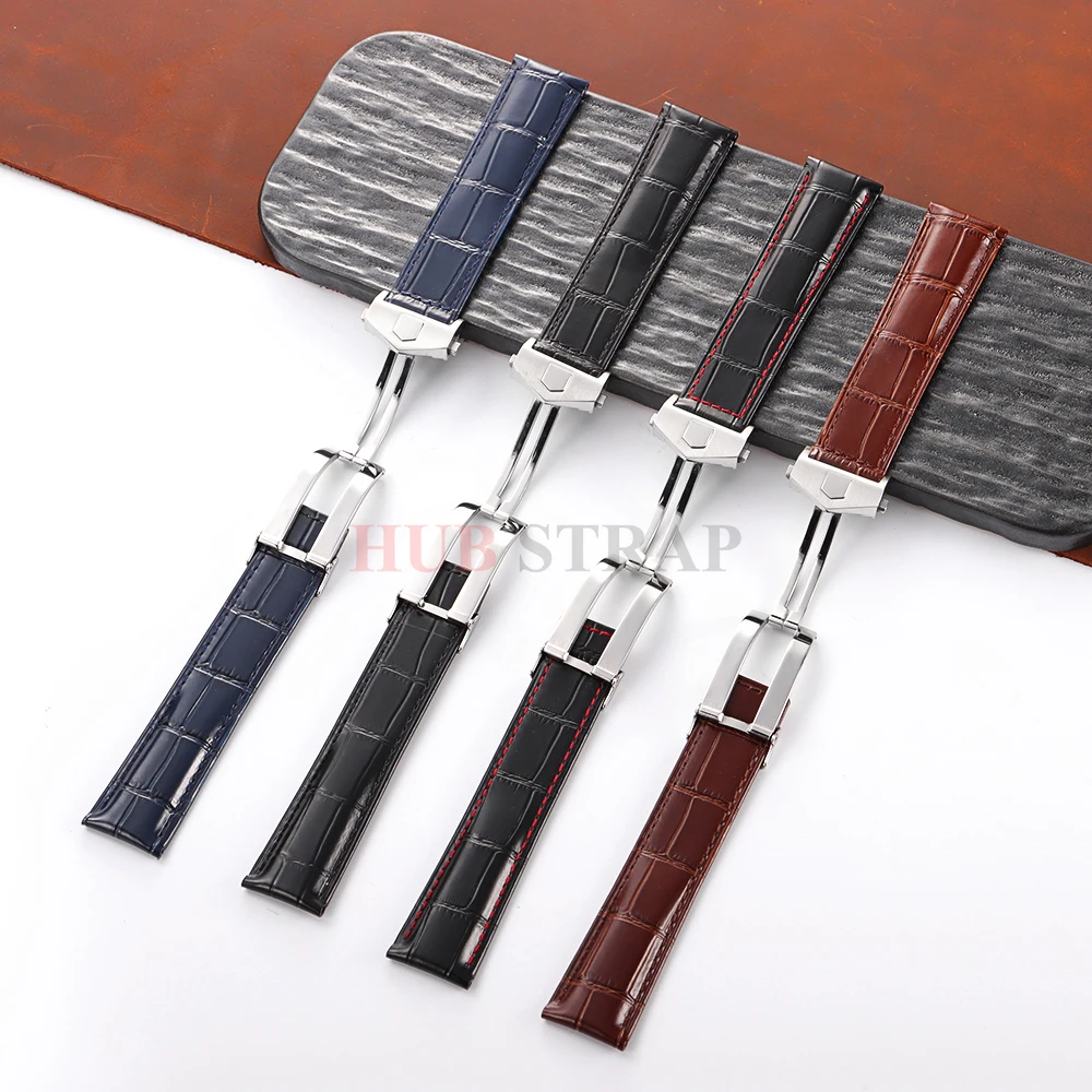 Premium Cowhide Leather Watchband - Waterproof Strap for Men and Women with Folding Buckle