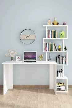 Zig Zag Bookshelf Desk, Office Table, White Color