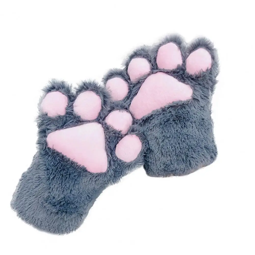 

Lovely Fluffy Mittens Full Finger Ladies Outdoor Animal Paw Gloves Anti-slip PV Fleece Cats Paw Gloves for Women