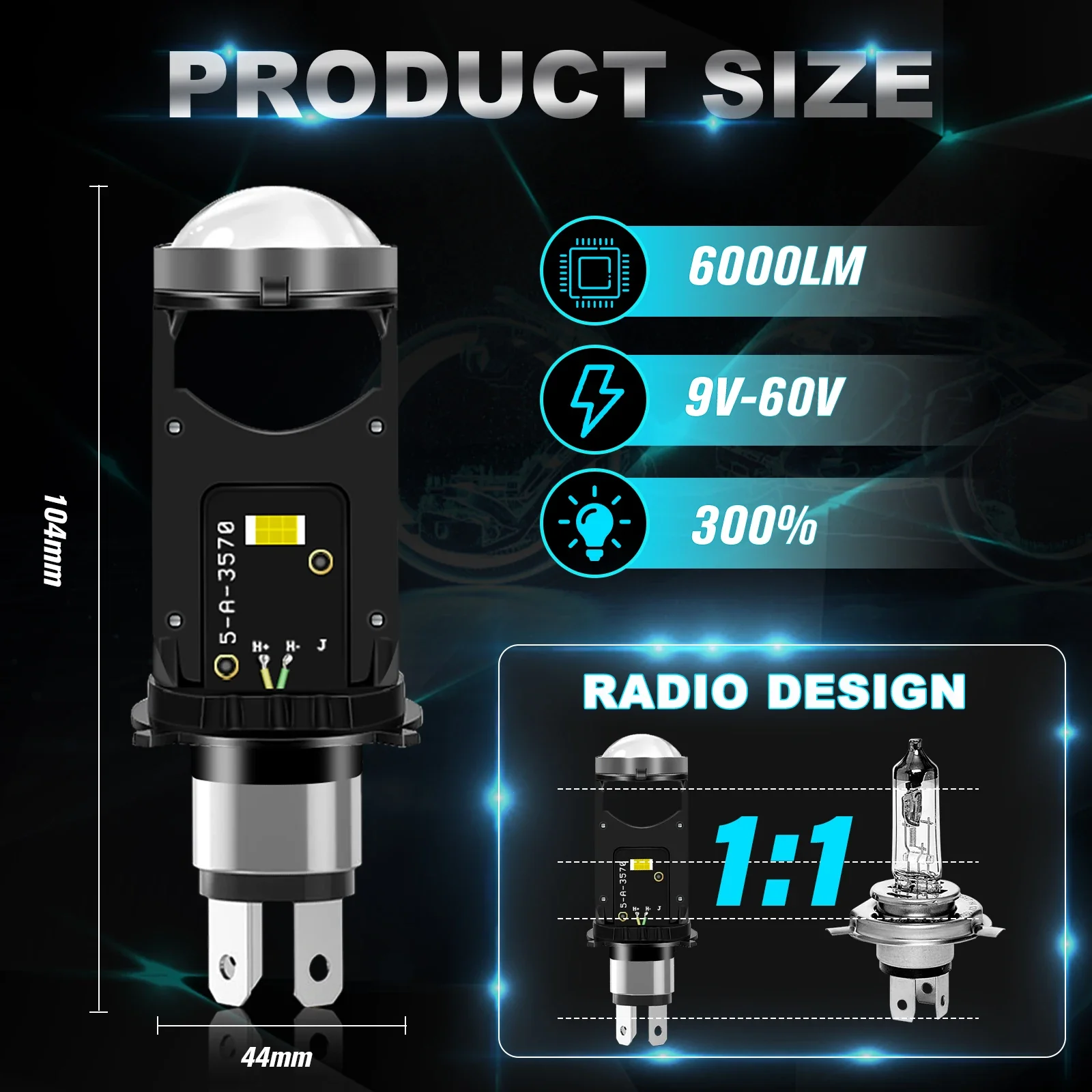 1개 H4 LED 프로젝터 렌즈 헤드라이트 자동차 헤드라이트 캔버스 6000K 하이/로우 빔 전구 터보 팬 포함 6000LM 25W 자동차/오토바이용 12V