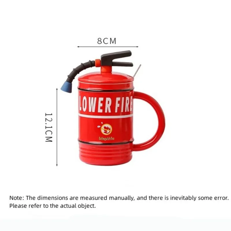 Coffee Mug Creative Ceramic Fire Extinguisher Shape Personality Water Bottle Home Office Coffee Mug with Lid Spoon Fireman Perfect Gift