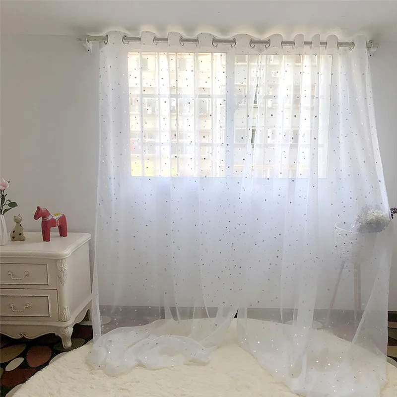 Window Curtains Shine Star Kids White TulleCurtain For Living Room Kitchen Blue Pink Yarn Curtains For Bedroom Child Green Cortinas Decor