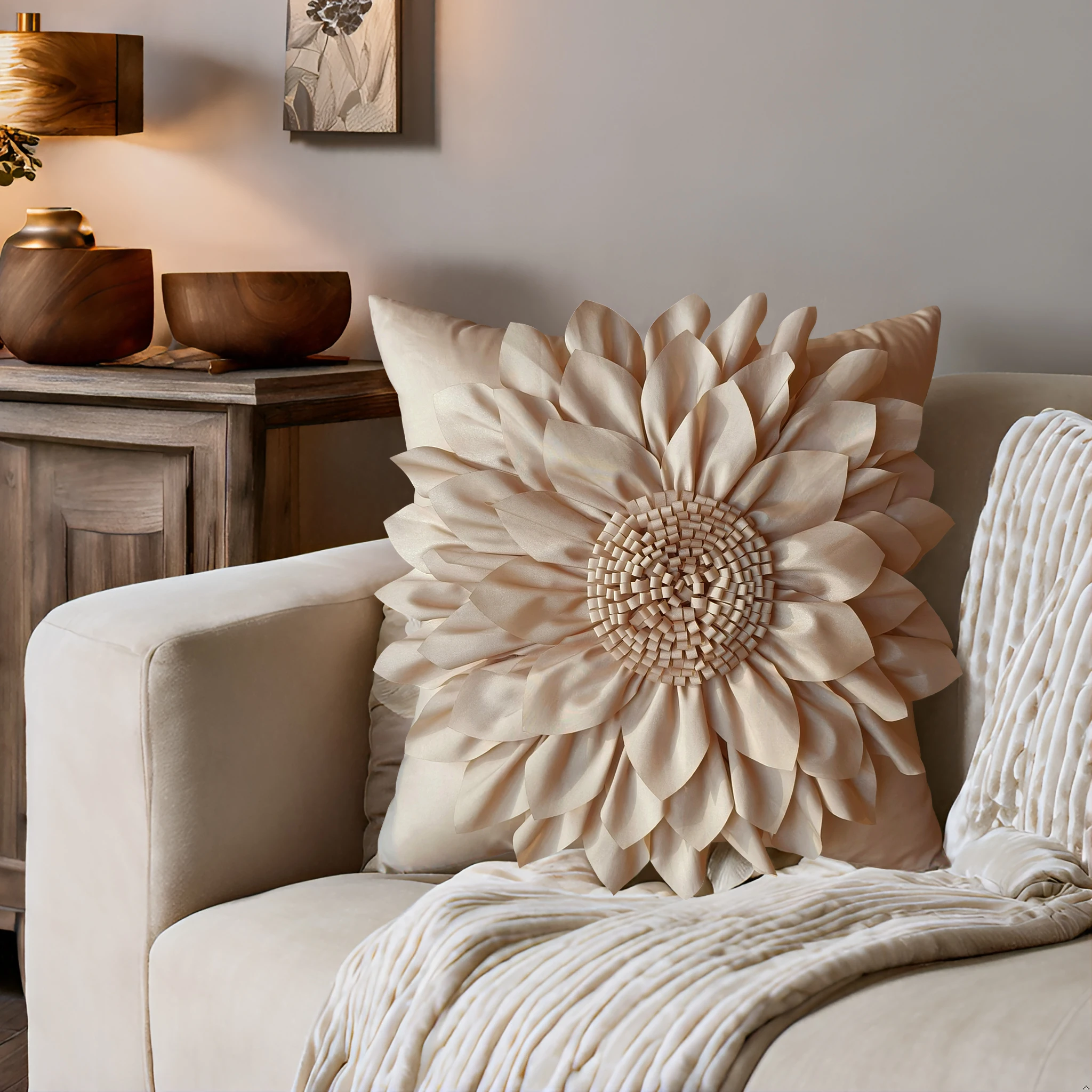 Decorative Cushion Covers 3D Sunflower Pillow Cover for Sofa Bed Couch