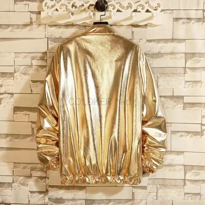 Men's Sets Shiny Metallic Suits Adult Disco 2 Piece Outfit Jacket Pants Halloween Dress Up Nightclub Dance Rave Cosplay Costume 3