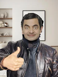 Enhanced Product Title: 3D Printed Full Face Elastic Mesh Cosplay Mask - Unisex Breathable Headgear (Mr. Bean)