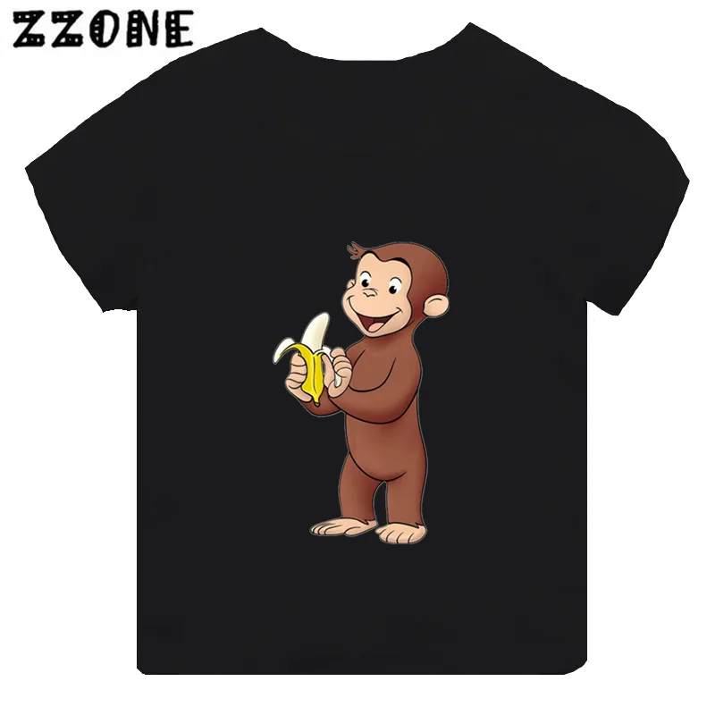Strano George Funny Monkey Print Cartoon Kids T-Shirt Vestiti Per Ragazze Neonati T-Shirt Nera A Maniche Corte Per Bambini Top, Th5266