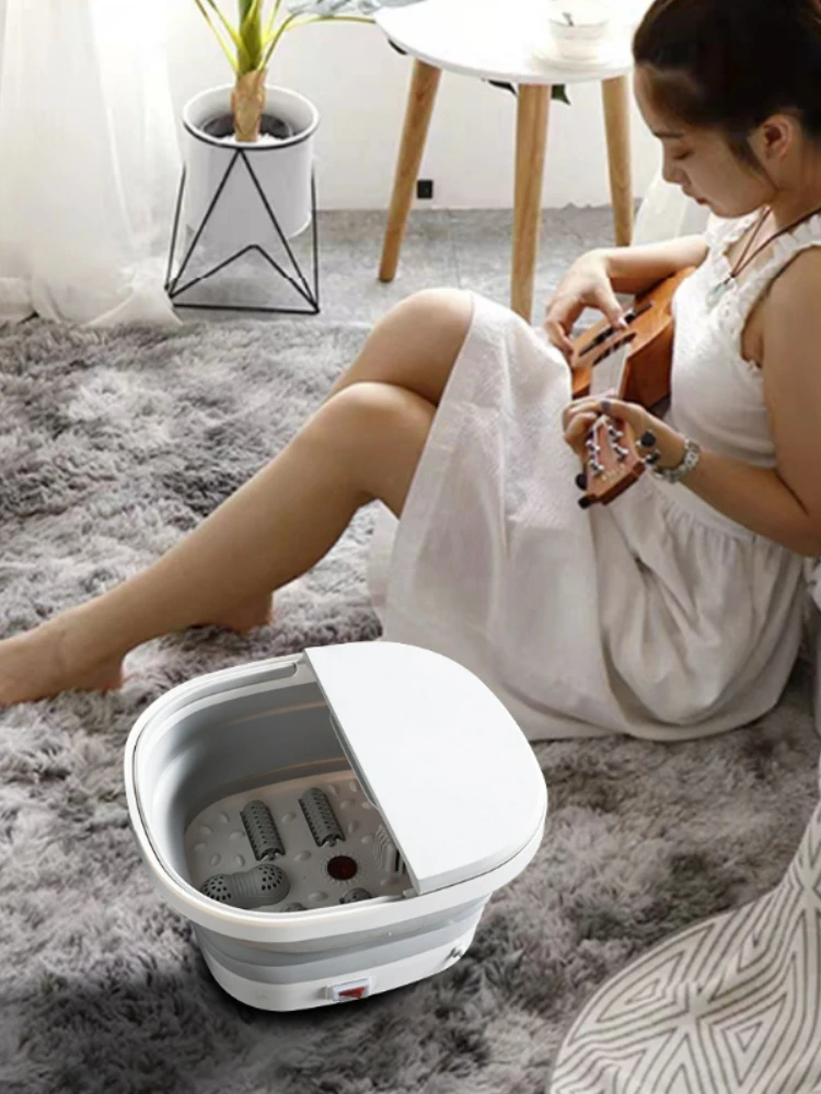 Portable Foot Spa Machine with Anti-Dry Burning Red Light Bubble Surf Therapy Foldable Foot Bath for Home Relaxation