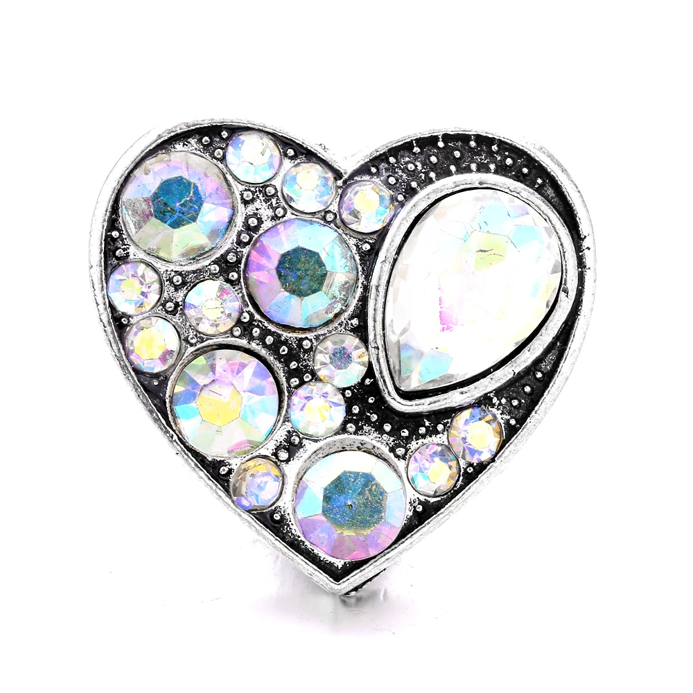 20pcs Snap Button Jewelry Crystal Rhinestone Heart 18mm Metal Snap Buttons Fit Snap Bracelet Necklace