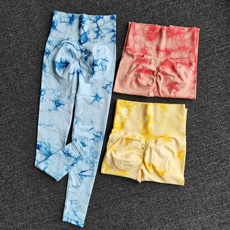 

Sports and Fitness Pants Women's Tie Dyed Peach Hips High Waist Tight Fit Leggings Running Elastic Quick Dried Yoga Pants