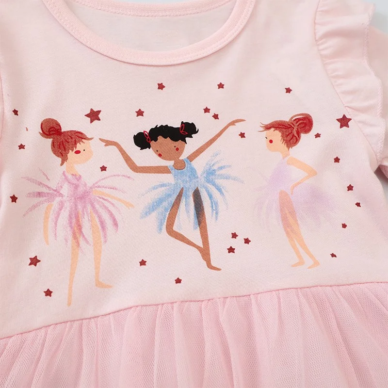 Jumping Meters 2-8T Summer Party Girls Dresses Tutu Princess Fairy Print Short Sleeve Birthday Wedding Baby Frocks Costume girls dress princess costume kids clothes