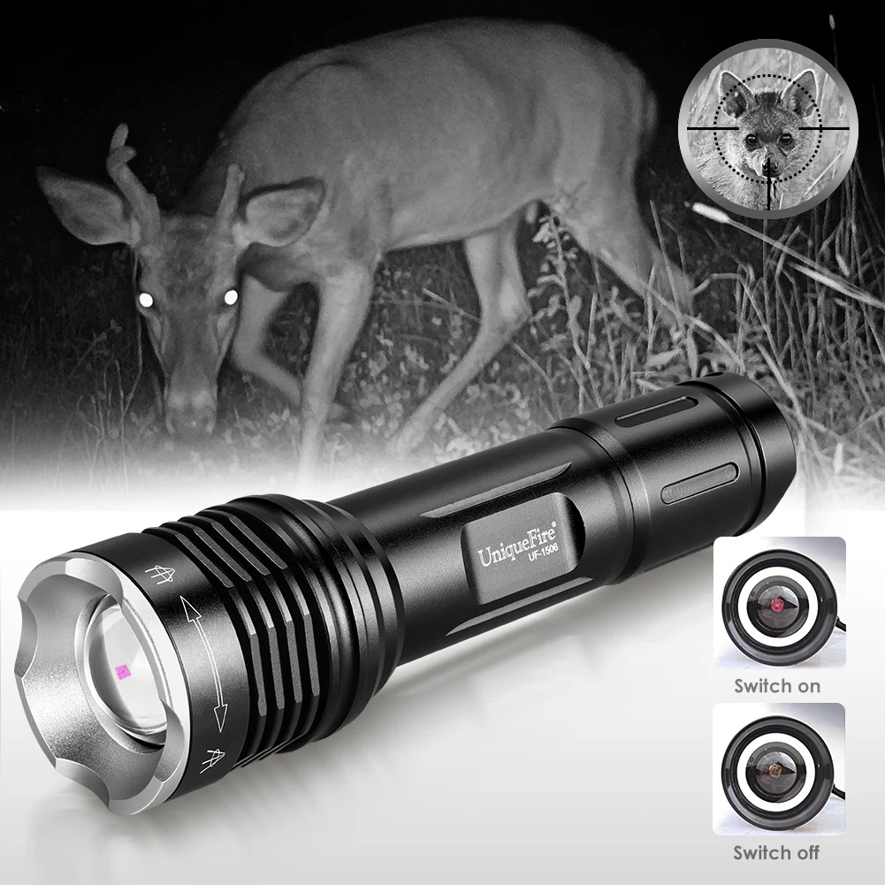 

UniqueFire 1506 5W IR850NM 940NM Infrared Flashlight 3 Modes Adjustable Zoomable Small LED Torch for Coyote Hog Predator Hunting