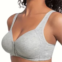 Women's Bra Wire-Free Front Closure Solid Color Full Coverage Fixed Cups More Considerate for Middle-Aged And Elderly Individual - Image 3