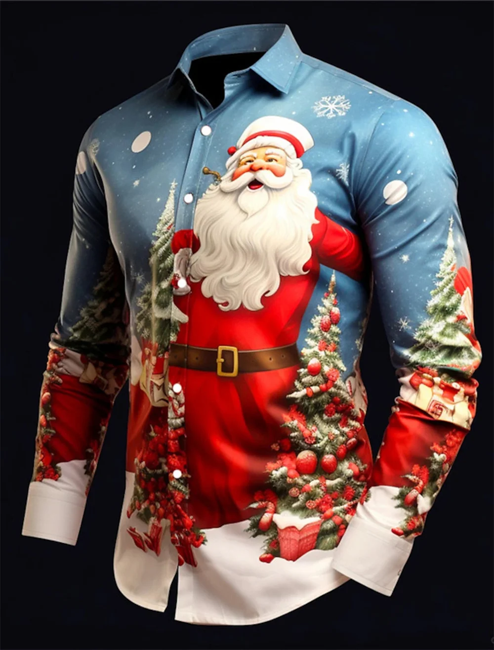 New Men's Party Shirt Christmas Tree Long Sleeve Button Shirt Men's Street High Quality Top Plus Size Santa Claus Shirt earrings christmas santa claus beading earrings in multicolor size one size