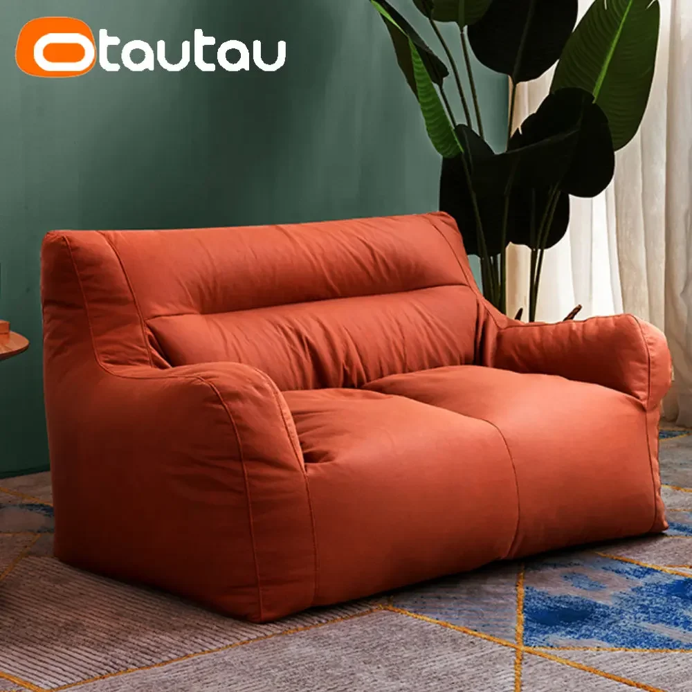 

OTAUTAU 2-seat Faux Leather Sofa Bean Bag Cover No Filler Beanbag Pouf Couch Chaise Lounge Puff Sac Frameless Furniture SF075