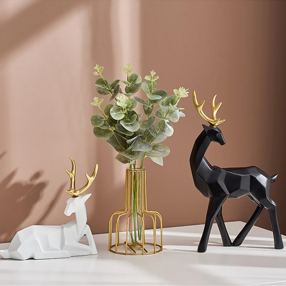 

Креативные фигурки в скандинавском стиле, черно-белые фигурки, геометрический олень, настольное украшение, ремесла, скульптура в виде животного из смолы, домашняя статуя для гостиной