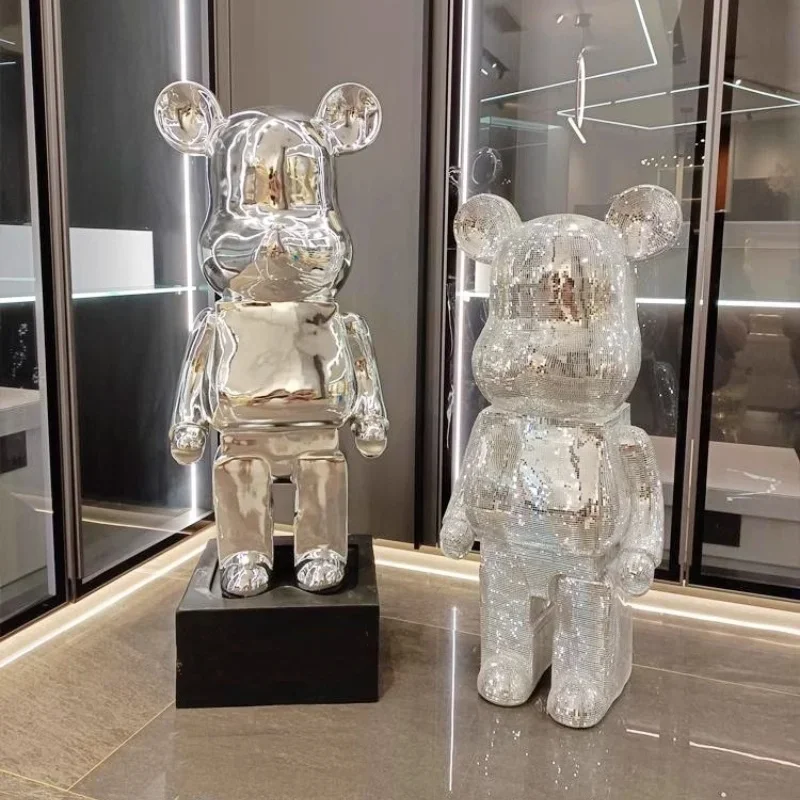 Gradient Bear Figure Plating Violent Bear 50/80cm Statues Large Mirror Sculpture Creative Luxury Living Room Decoration Ornament 3