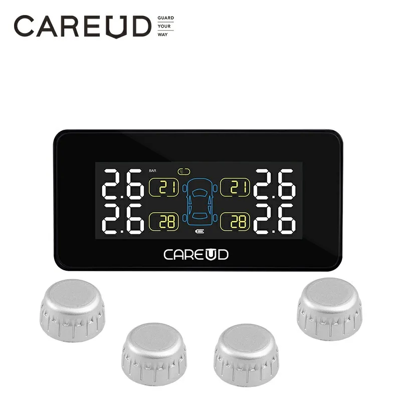 Solar Car Wireless Tire Pressure Monitoring System With 4 Internal/External Sensors LCD Display Accurate measurement data