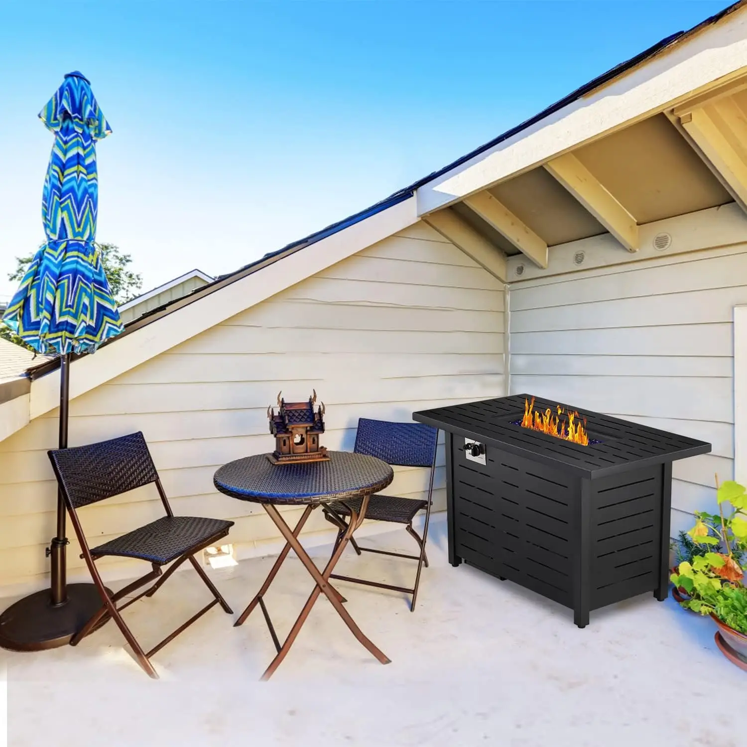 Outside Garden Backyard Deck Patio Fire Pit Propane Gas FirePit Table 43" Outdoor Fire Pit Rectangular Tabletop with Lid 5