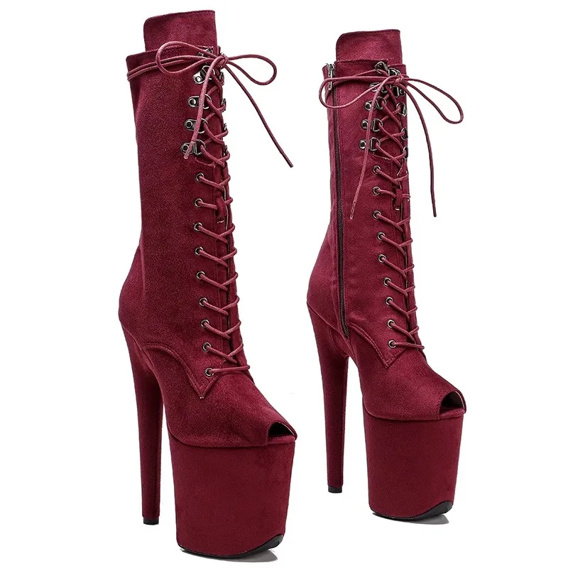 

New Women 20CM/8inches Suede Upper Plating Platform Sexy High Heels Boots Pole Dance Shoes 003