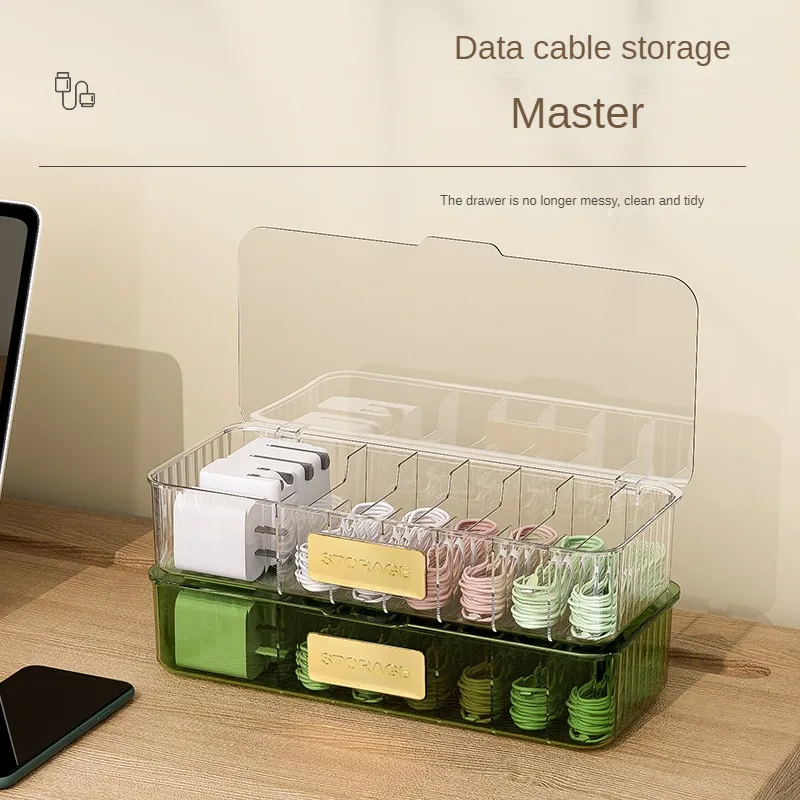 

Cable Storage Box Transparent Plastic Data Line Storage Container For Desk Stationery Multifunctional Headset Data Charging Line