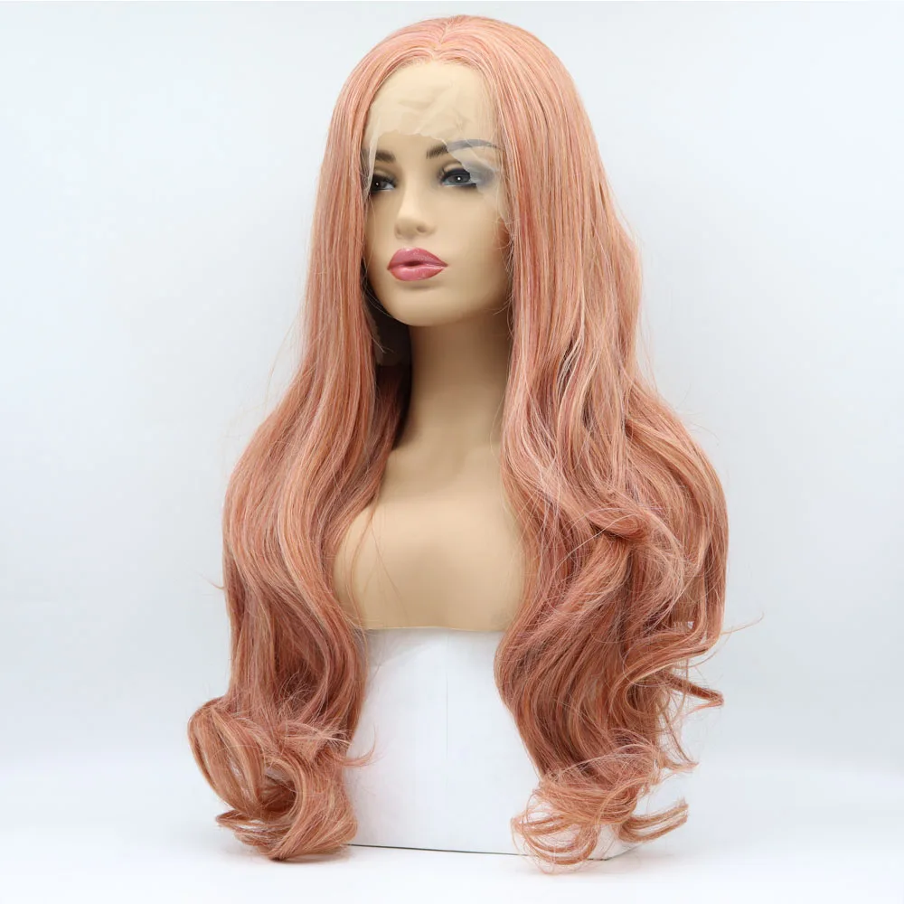 Melody Wig Long Body Wavy Mixed Orange Pink Lace Front Wig Heat Resistant Fiber For Women Drag Queen Cosplay 24inches lace front wig,synthetic hair wigs