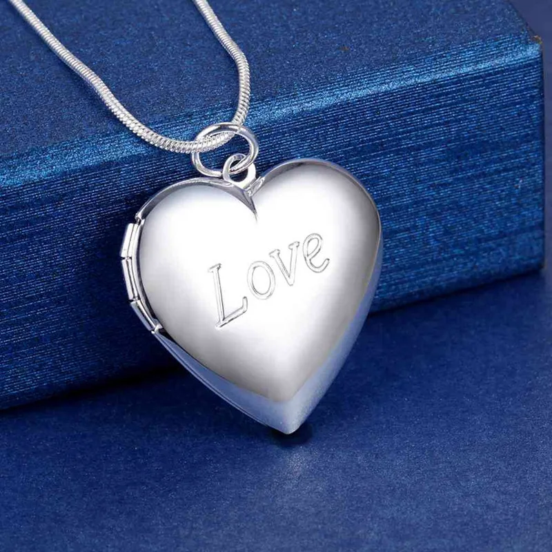 

Special Offer New 925 Stamp Silver Color Necklace for Woman LOVE Heart Photo Frame Pendant Fashion Jewelry Wedding Party Gifts