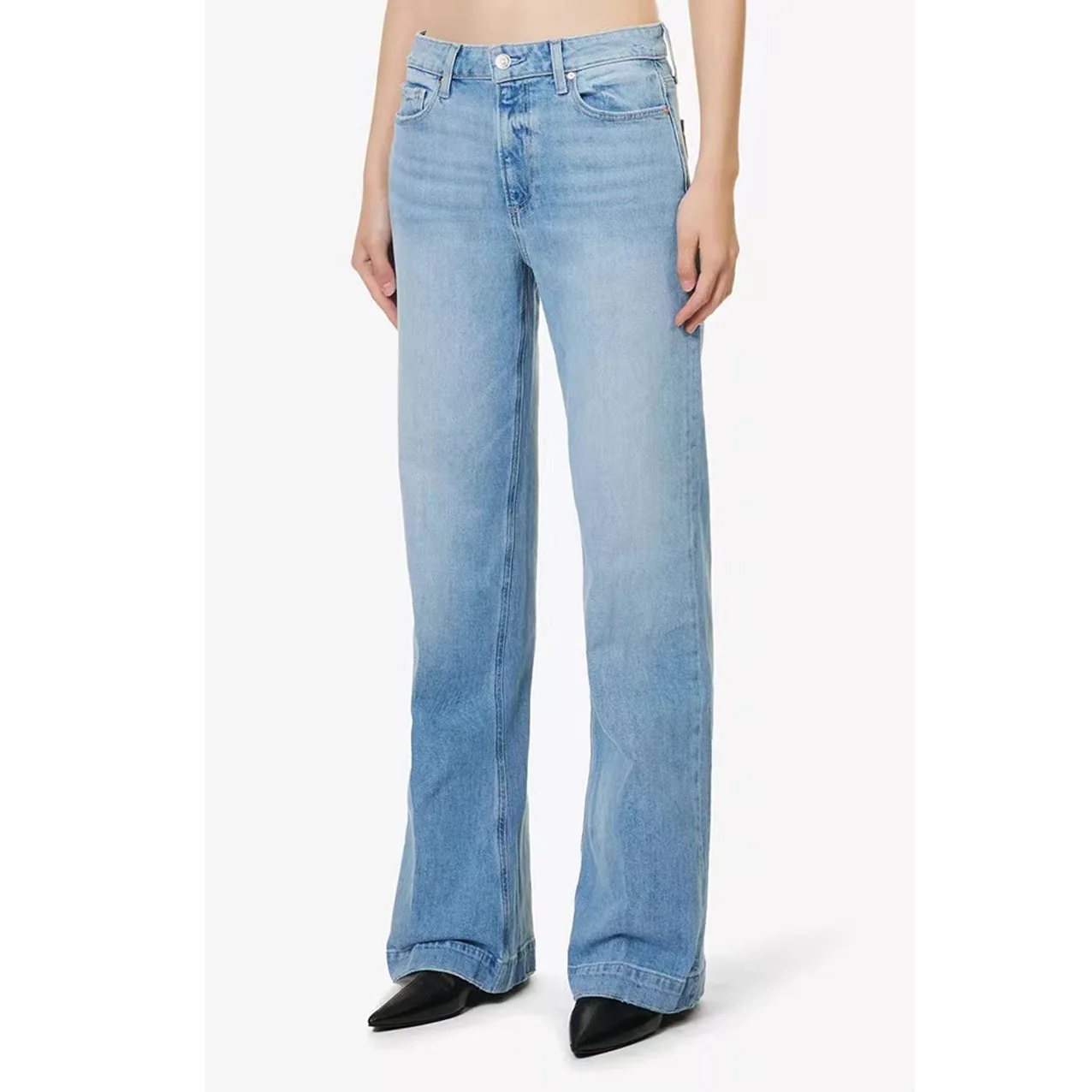 24 Spring/Summer New Light Blue High Waist Wide Leg Denim Pants for Women 2