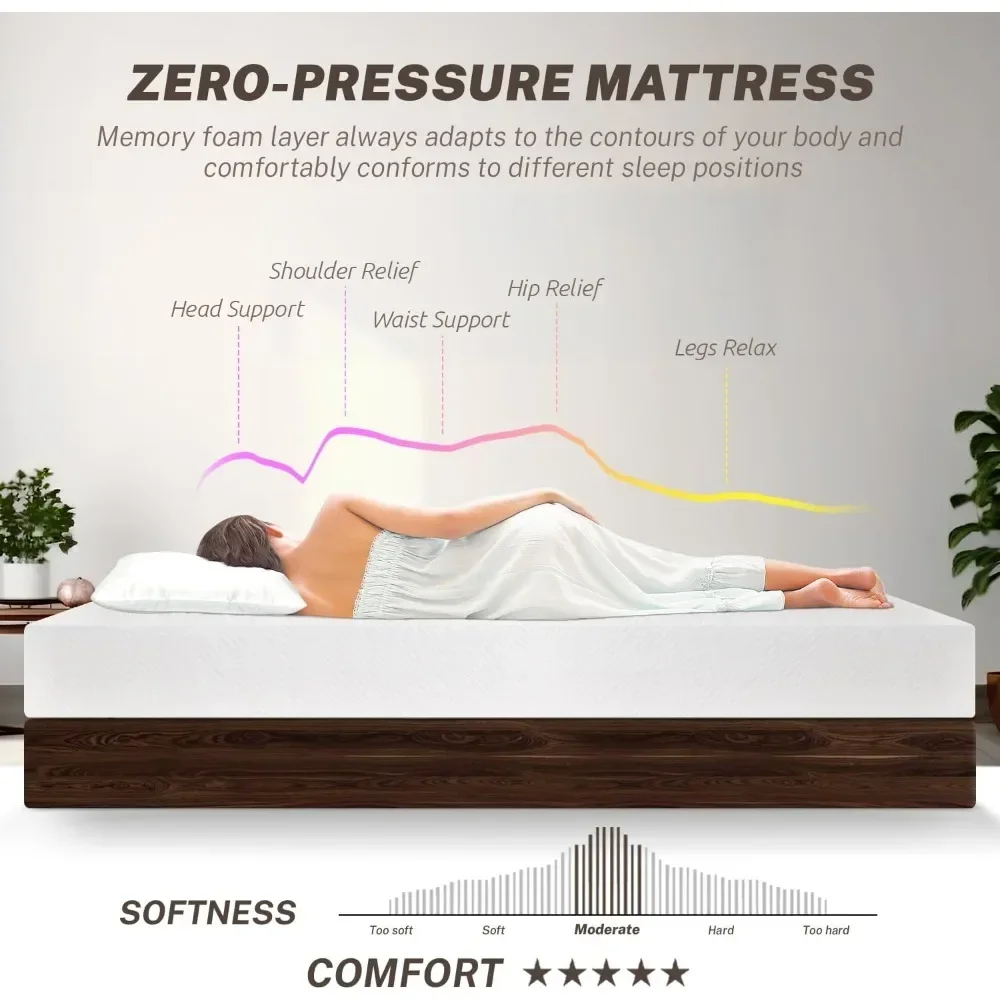 Full Size Mattress for Pressure Relief & Cooler Sleep CertiPUR-US Certified 10 Inch Medium-Firm Gel Memory Foam Mattress 4