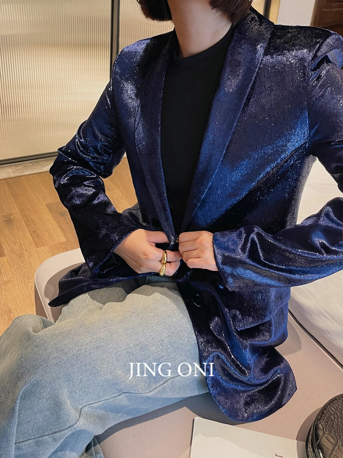 

Velvet Blazers Jacket Crop Coat Spring Tops 2024 Woman Clothing Korean Style Vintage Fashion Elegant Long Sleeve Outerwears New