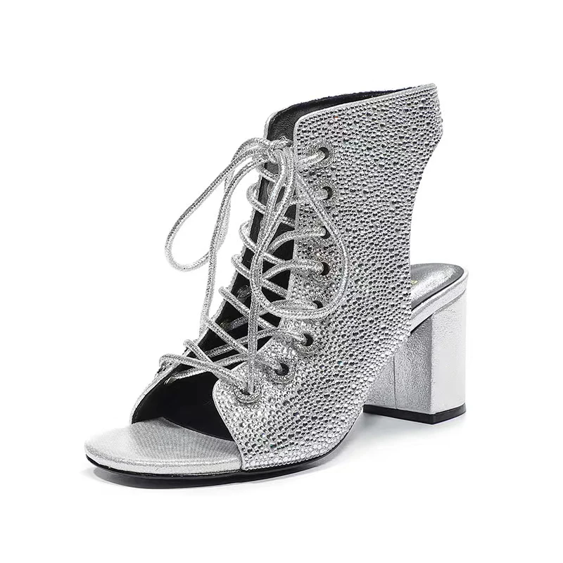 Summer Fashion Women's Sandals Sexy Hollow out Rhinestone Lace up High Heels Luxury Party Shoes Wedding Shoes Dress