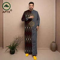 APTX Men's Muslim Fashion Jubba Thobe Robe Single-Breasted Loose Fit Embroidered Casual Wedding Church Outfit 2514013