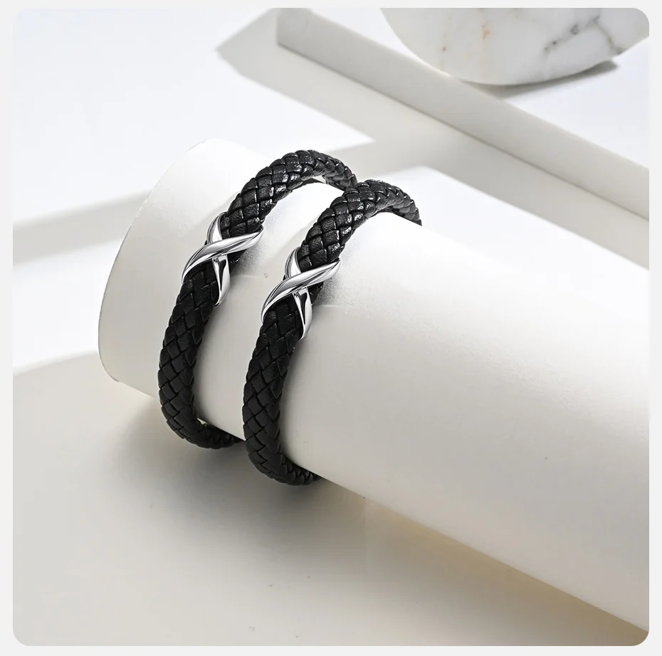 Vnox Edelstahl Infinity Lederarmband Schwarzes Mikrofaser-Seil Armband 21cm 22,5cm Verschluss Trendiger Schmuck Geschenk für Männer Ihn – Detail 6