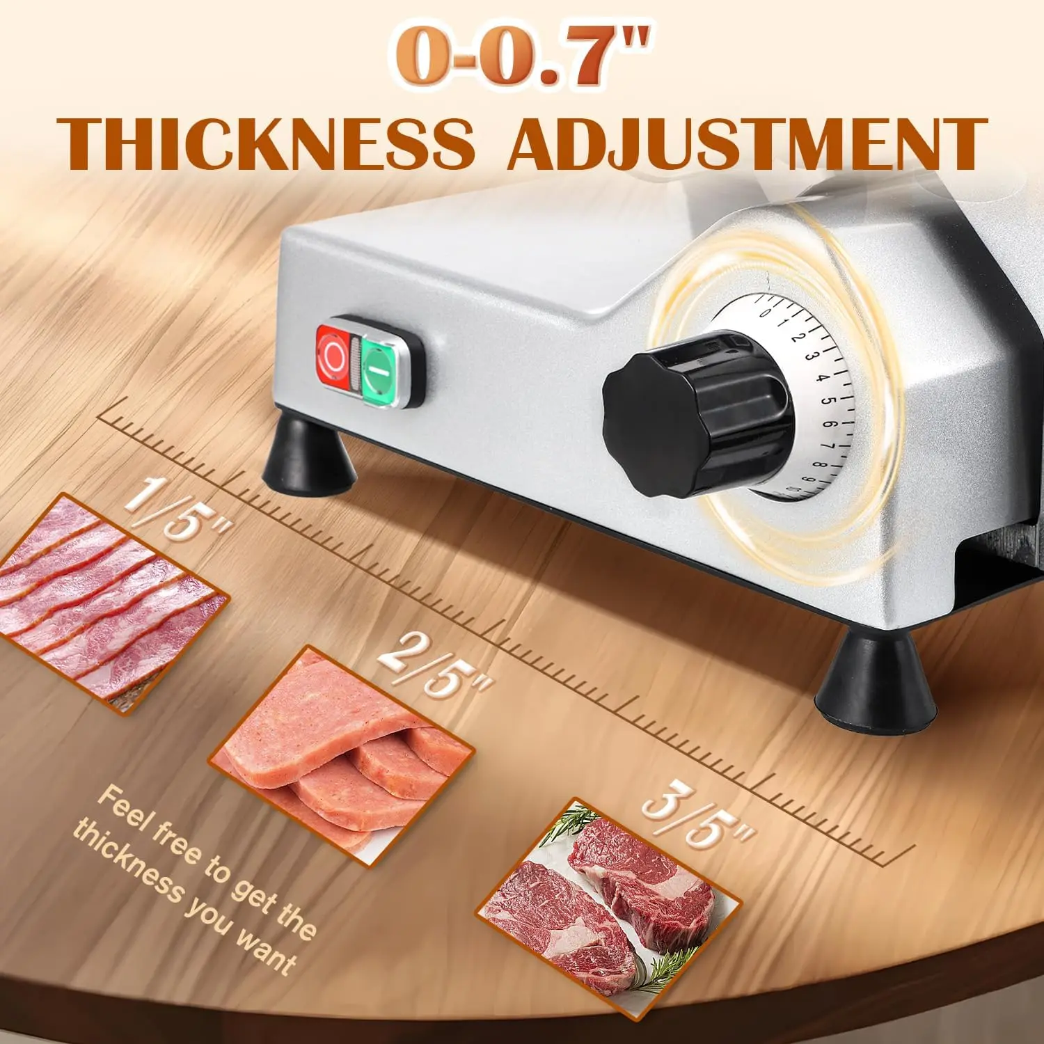 Cgoldenwall Commercial Meat Slicer 240W Meat Slicer Machine, 0-0.7"" Adjustable Thickness Electric Deli Meat Cheese Food 3