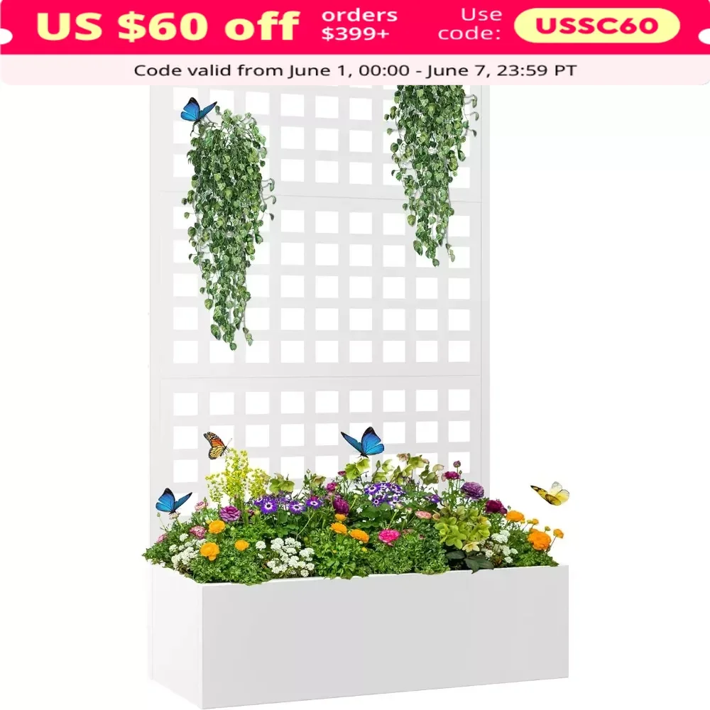 

Trellis with Planter Box & Privacy Screen for Climbing Plants with Drainage Hole (71"x35"x16"), Garden Trellis