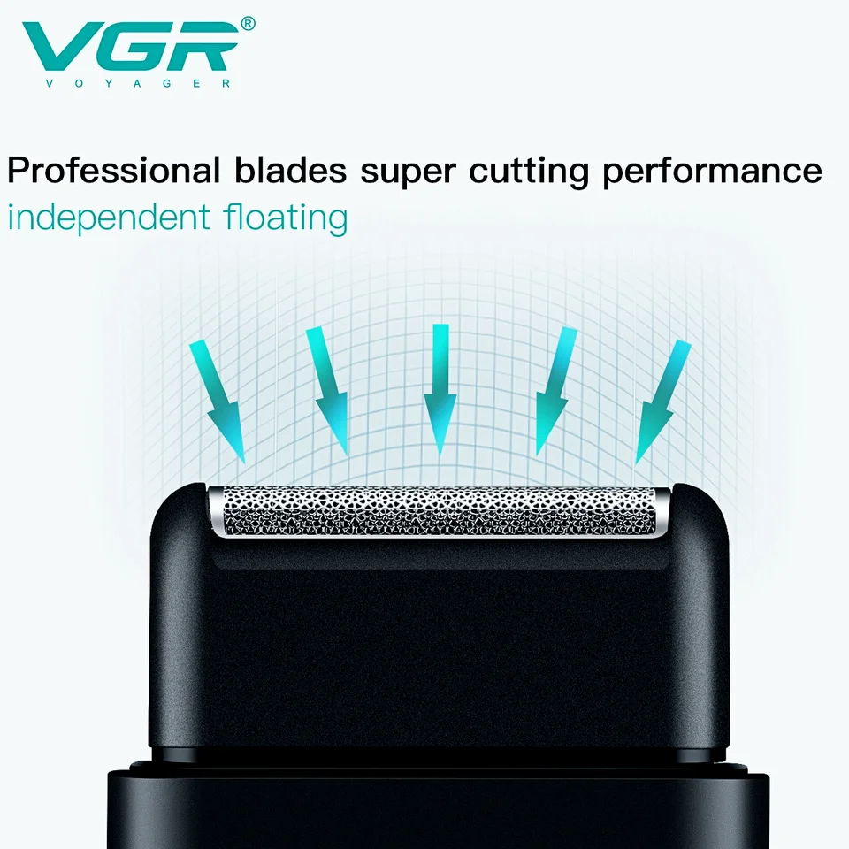 VGR Electric Professional Beard Trimmer Razor Portable Mini Shaver Reciprocating Shaving 2 Blade USB Charge For Men_voghion.com