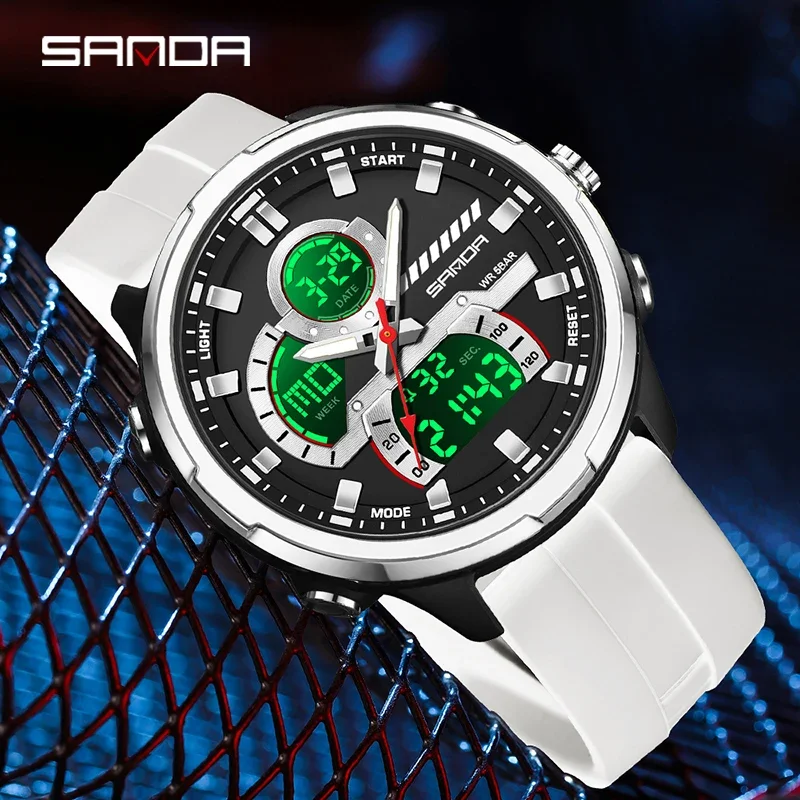 Sanda G Style Dual Display Men's Electronic Watch 5atm Waterproof Night Light Stopwatch Multifunctional Sports Quartz Wristwatch, Alina Gadgets