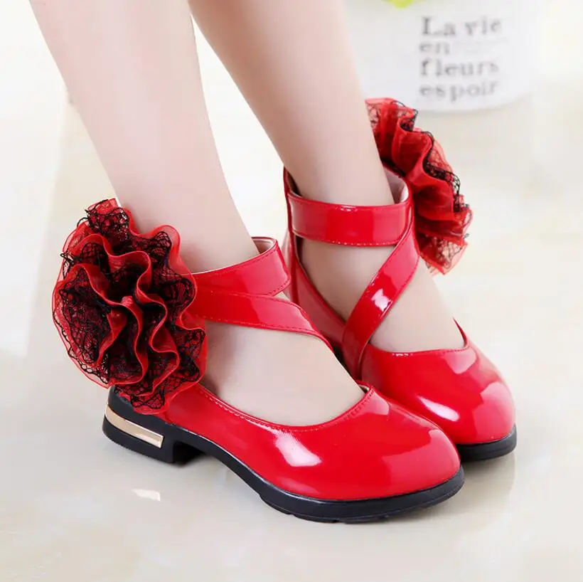 Fashion Children Shoes Leather Shoes Kids New Girls High Heel Princess Flower Girls Dance for Party Wedding leather shoes girls shoes girls high heel shoes