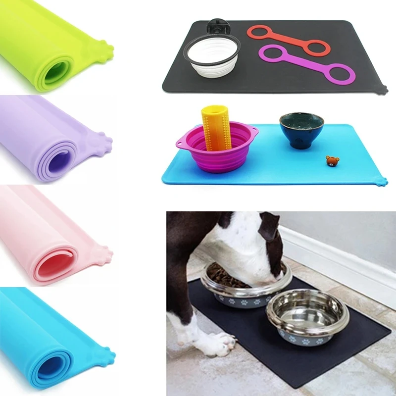 Silicone Dog Cat Bowl Mat Non Stick Pet Fountain Tray Waterproof Food