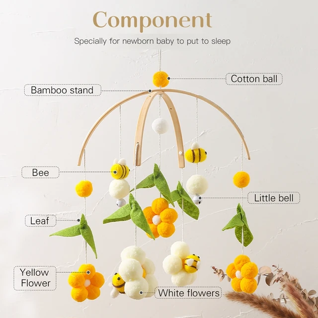 Baby Rattle Crib Mobile Toy Bed Bell Rotating Wind Hairball Bees Pendant Hanging for Newborn Baby Mobile Nursery Decorations 4