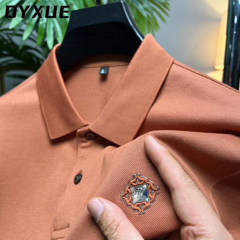 

DYXUE Summer Luxury Design Solid Color Short-sleeved Polo Shirt Men's Lyocell Lapel T-shirt High-quality Offset Printing M-4XL