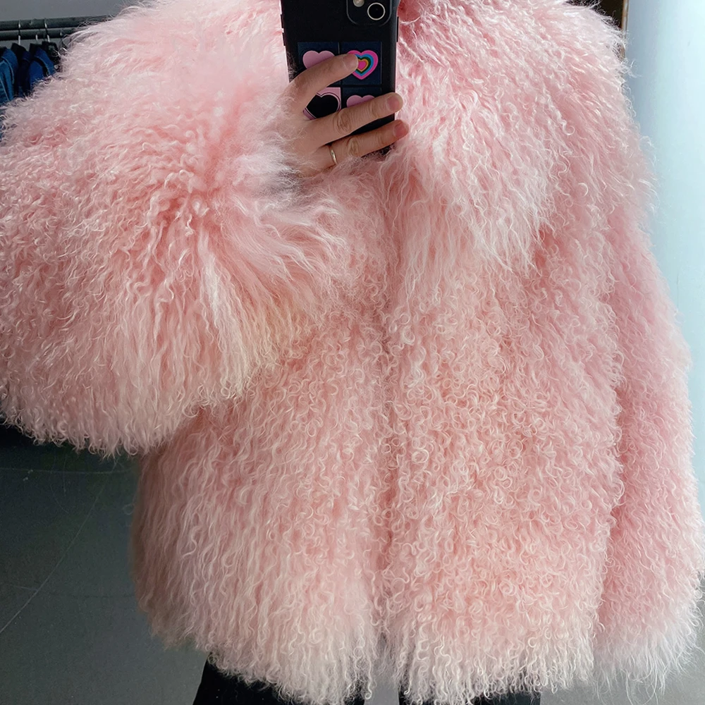 YOLOAgain Women's Real Mongolia Sheep Fur Jacket Dark Brown Sheep Fur Jacket 3