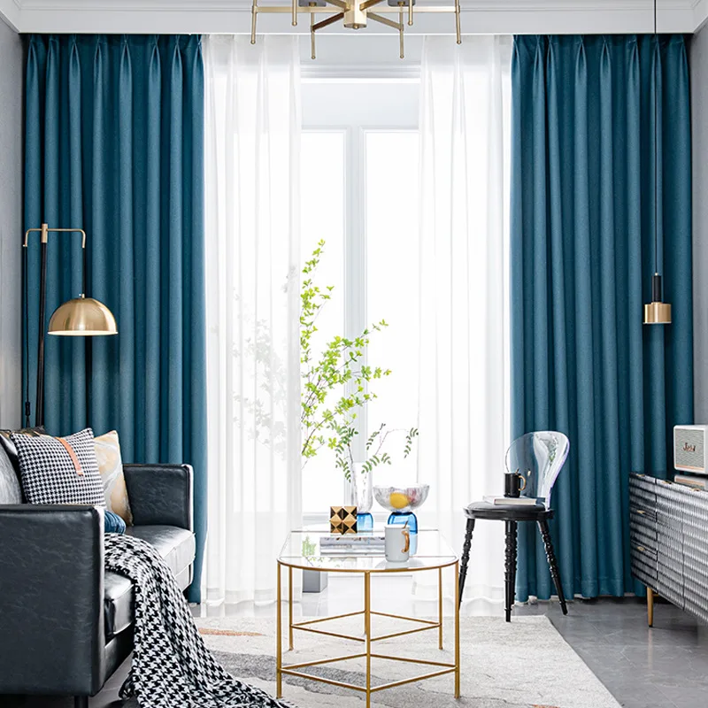 

Plain simple modern solid color blackout rice grain linen curtain cloth living room bedroom study curtain 1