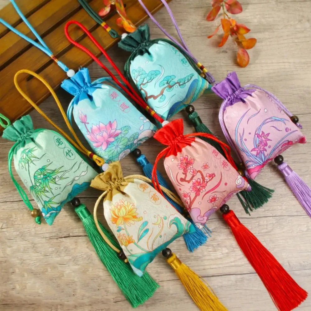 

Flower Printing Women Sachet Retro Hanging Small Pouch Chinese Style Sachet Tassel Bedroom Decoration Coin Purse Children