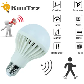 E27 스마트 사운드 PIR 모션 센서 라이트 LED 전구, 자동 스마트 LED Pir 적외선 바디 라이트, 사운드 센서 램프, 3W, 5W, 7W, 9W, 12W