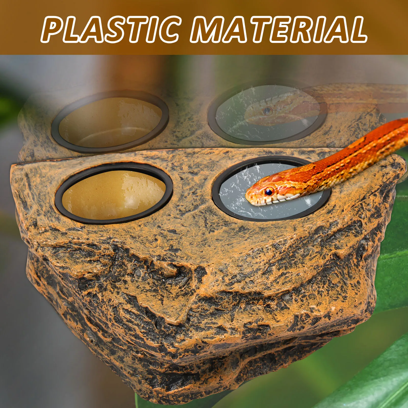 Hanging Reptile Feeding Bowl Plastic Reptile Food Water Dish Double Bowl Imitation Rock Magnetic Feeder Ledge for Lizard Gecko