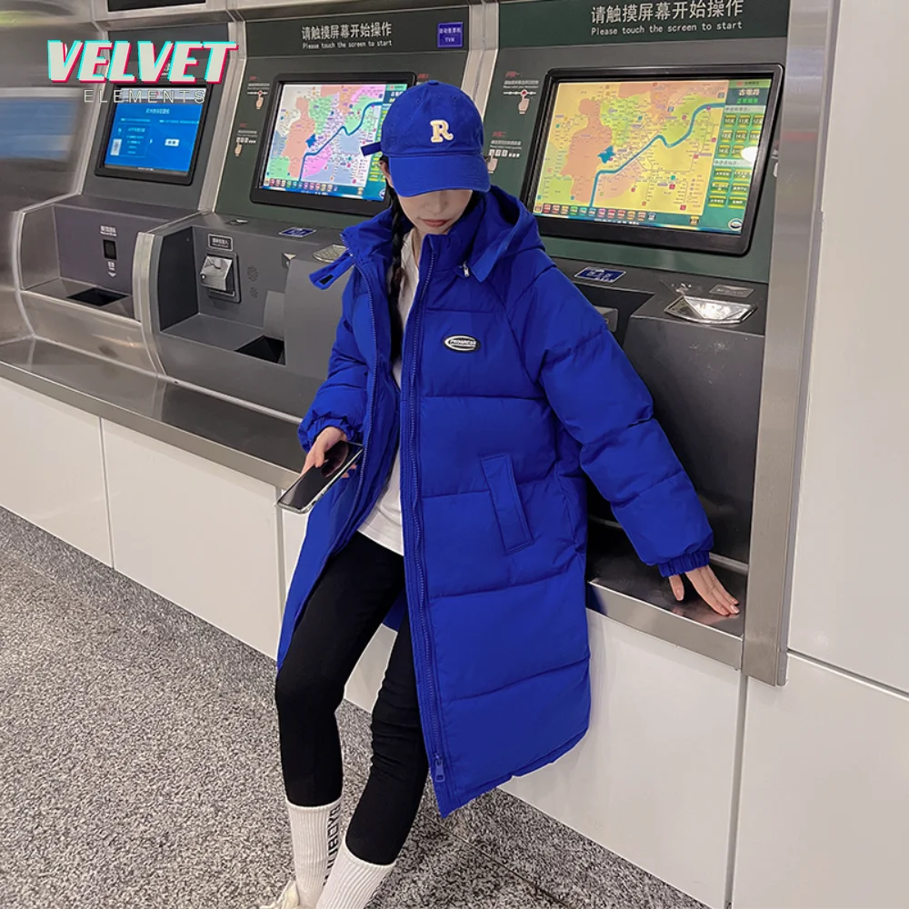 

VE 2023 Korean Jacket Women Winter Windbreak X-long Parkas Solid Hooded Thicken Warm Female Snow Wear Coat Padded Loose Clothes