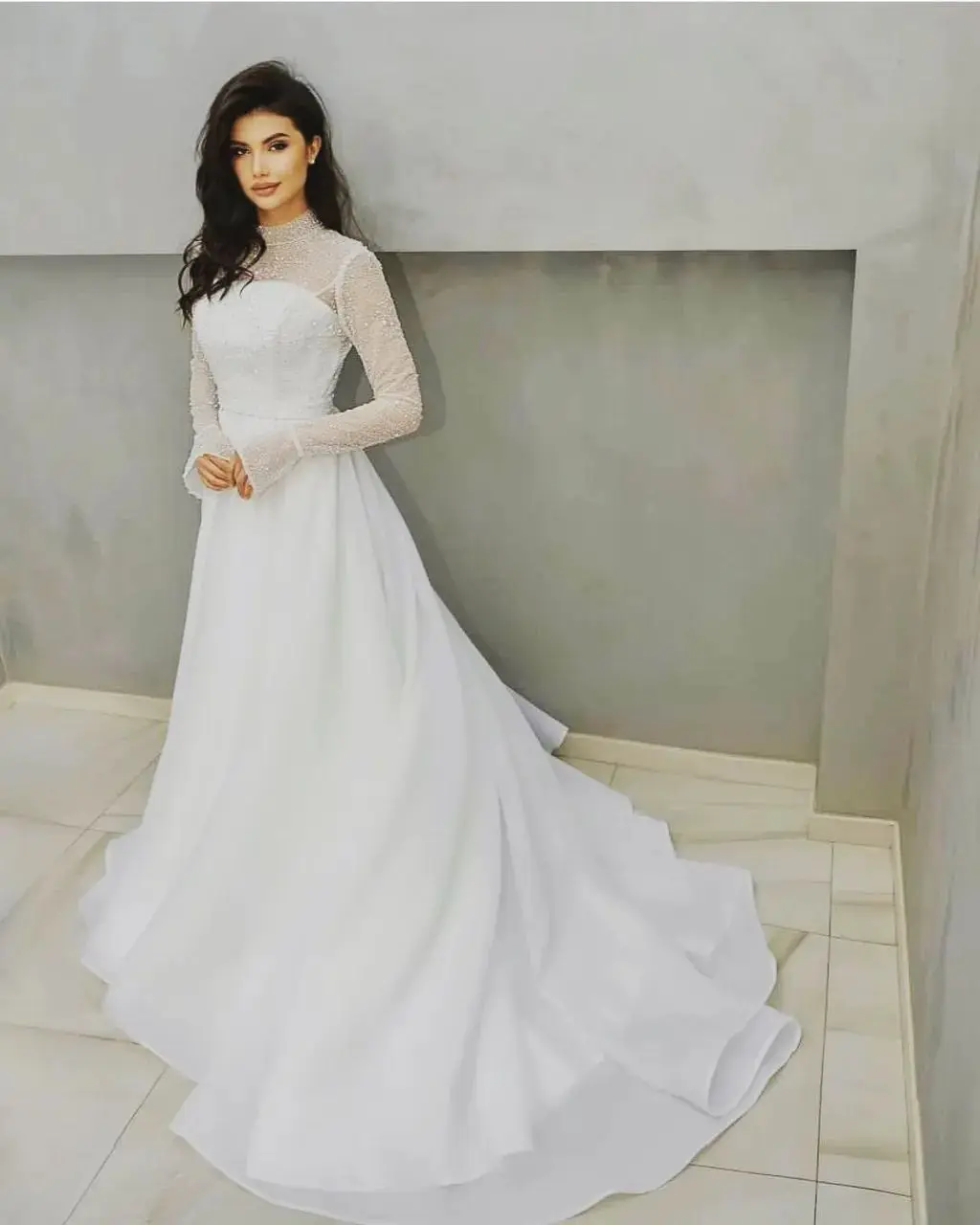 

Благородное белое ТРАПЕЦИЕВИДНОЕ ПЛАТЬЕ с высоким вырезом для выпускного вечера с длинными рукавами и длиной в Пол, Элегантное летнее вечернее платье для женщин 2023