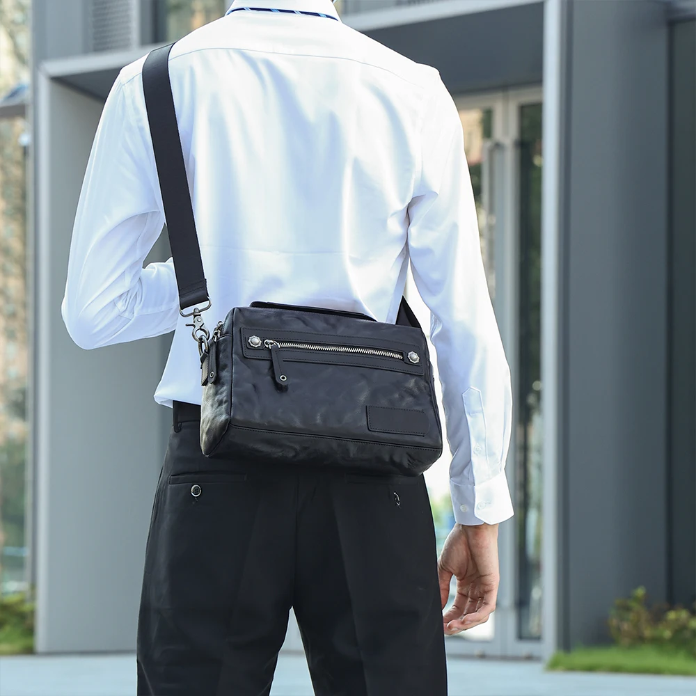 Vegetable tanned leather handbag men's cowhide business shoulder bag genuine leather trend crossbody bag for men